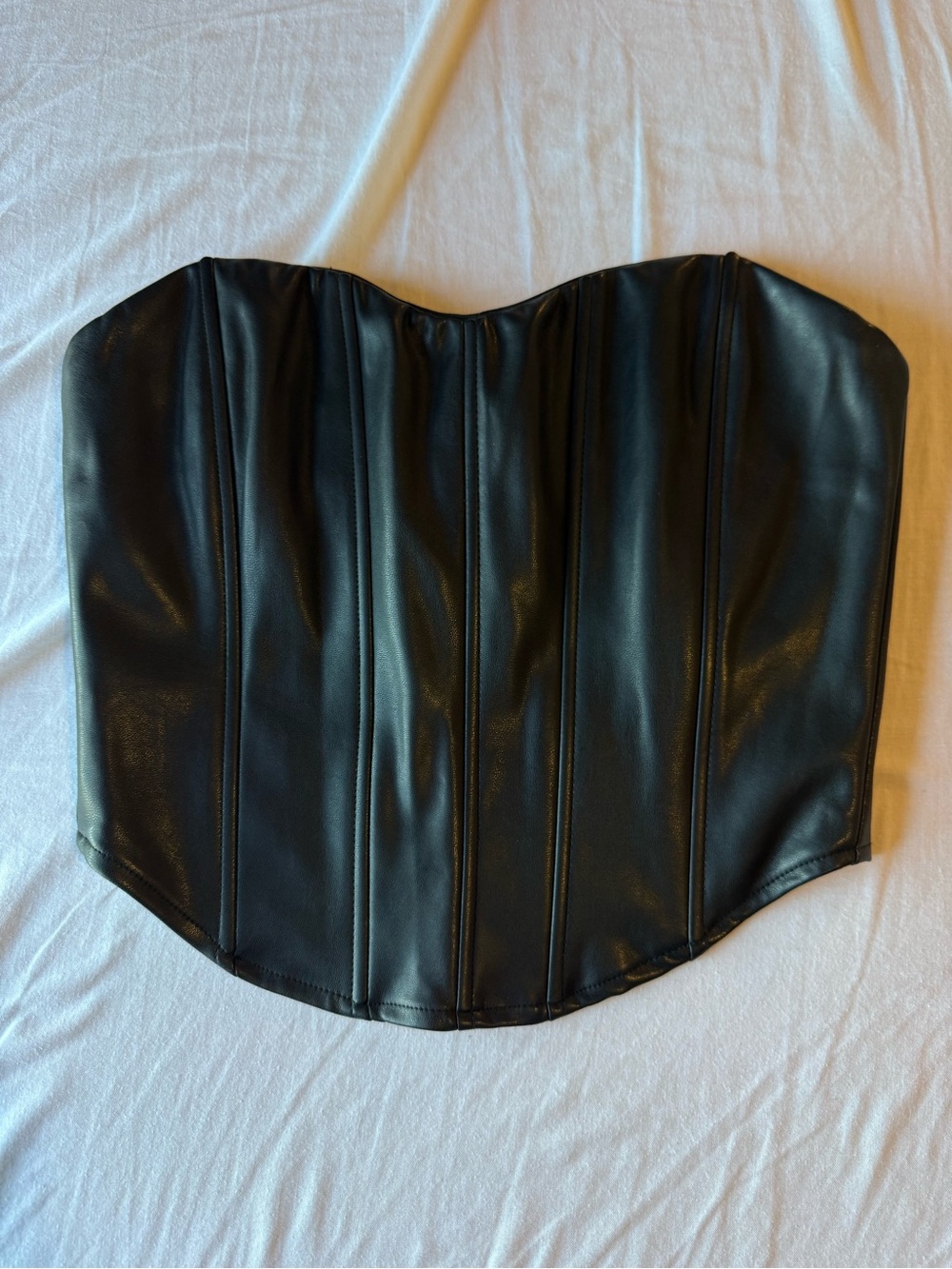 Fashion Nova Black Faux Leather Strapless Corset Crop Top